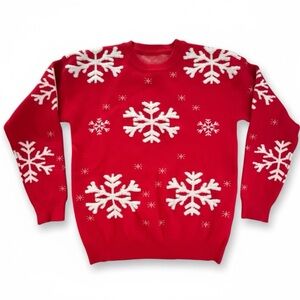 Winter Red/White Snowflake Sweater Size 160 (US Youth XL) Viscose-Poly-Nylon